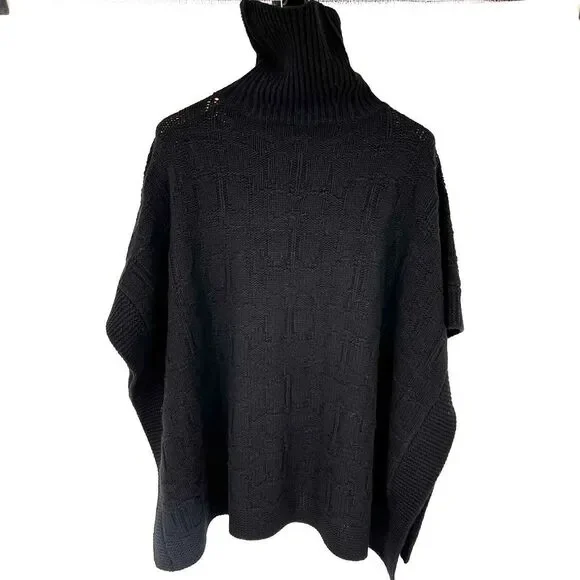 COACH Poncho Womens Size‎ XS/S Black Signature Knit Wool Poncho